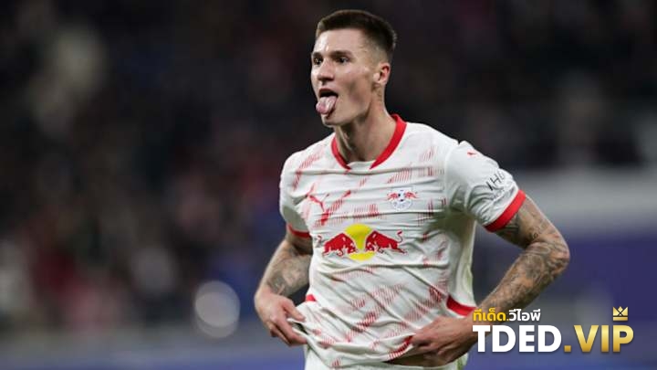 Benjamin Sesko of RB Leipzig celebrates after scoring a goal